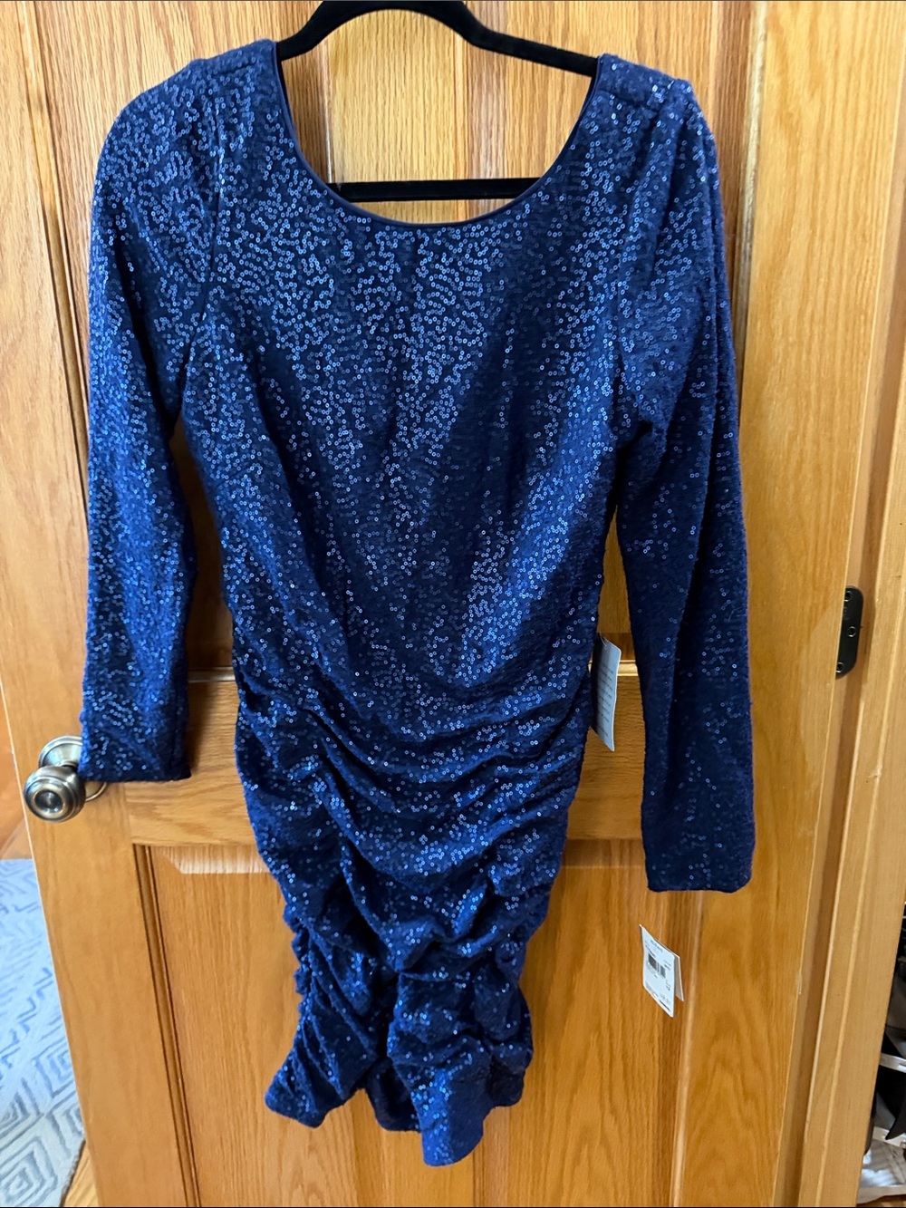 Aiden Navy Sequin Ruched Long-Sleeve Dress